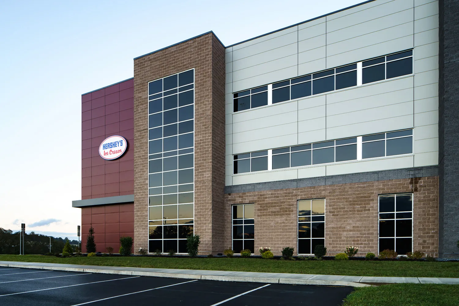 Exterior of a modern building with a "Hershey's Ice Cream" sign